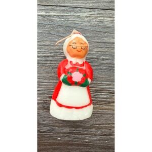Vintage Mrs Claus‎ Christmas Candle Red White Holding Wreath Ornament mini